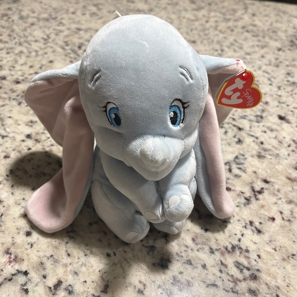 Ty Beanie Babies Sparkle Dumbo Plush Toy Disney Blue Pinkโ Ears